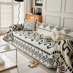 Boho Geometric Chenille Throw Sofa Cover Soft Textured Decorative Couch Blanket - Ornate Home