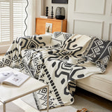 Boho Geometric Chenille Throw Sofa Cover Soft Textured Decorative Couch Blanket - Ornate Home