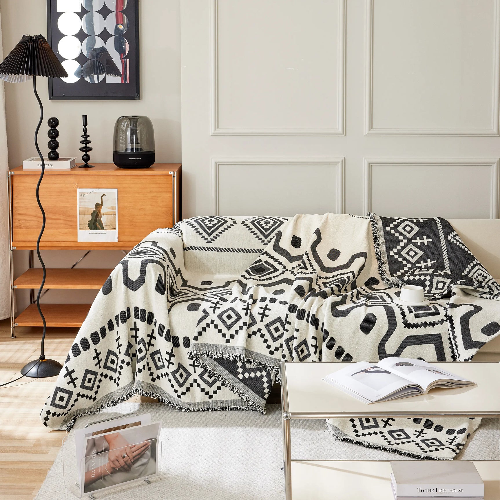 Boho Geometric Chenille Throw Sofa Cover Soft Textured Decorative Couch Blanket - Ornate Home