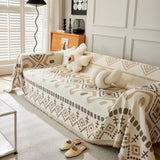 Boho Geometric Chenille Throw Sofa Cover Soft Textured Decorative Couch Blanket - Ornate Home
