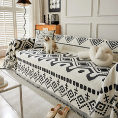 Boho Geometric Chenille Throw Sofa Cover Soft Textured Decorative Couch Blanket - Ornate Home