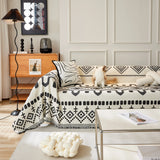 Boho Geometric Chenille Throw Sofa Cover Soft Textured Decorative Couch Blanket - Ornate Home