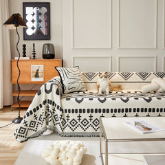 Boho Geometric Chenille Throw Sofa Cover Soft Textured Decorative Couch Blanket - Ornate Home