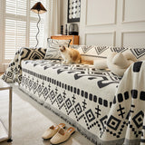 Boho Geometric Chenille Throw Sofa Cover Soft Textured Decorative Couch Blanket - Ornate Home
