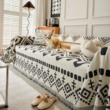 Boho Geometric Chenille Throw Sofa Cover Soft Textured Decorative Couch Blanket - Ornate Home