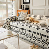 Boho Geometric Chenille Throw Sofa Cover Soft Textured Decorative Couch Blanket - Ornate Home