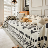 Boho Geometric Chenille Throw Sofa Cover Soft Textured Decorative Couch Blanket - Ornate Home