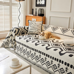 Boho Geometric Chenille Throw Sofa Cover Soft Textured Decorative Couch Blanket - Ornate Home