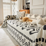 Boho Geometric Chenille Throw Sofa Cover Soft Textured Decorative Couch Blanket - Ornate Home
