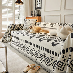 Boho Geometric Chenille Throw Sofa Cover Soft Textured Decorative Couch Blanket - Ornate Home