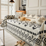 Boho Geometric Chenille Throw Sofa Cover Soft Textured Decorative Couch Blanket - Ornate Home