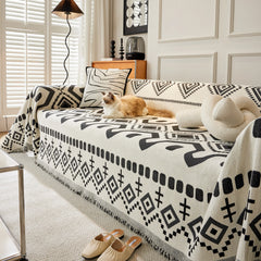 Boho Geometric Chenille Throw Sofa Cover Soft Textured Decorative Couch Blanket - Ornate Home