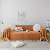Boho Herringbone Sofa Throw Blanket with Pom Pom Tassels Stylish Furniture Slipcover - Ornate Home