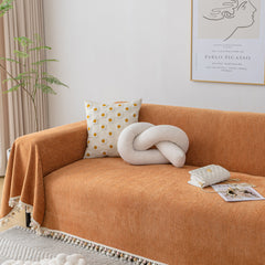 Boho Herringbone Sofa Throw Blanket with Pom Pom Tassels Stylish Furniture Slipcover - Ornate Home