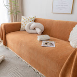 Boho Herringbone Sofa Throw Blanket with Pom Pom Tassels Stylish Furniture Slipcover - Ornate Home