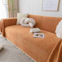 Boho Herringbone Sofa Throw Blanket with Pom Pom Tassels Stylish Furniture Slipcover - Ornate Home