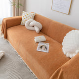 Boho Herringbone Sofa Throw Blanket with Pom Pom Tassels Stylish Furniture Slipcover - Ornate Home