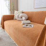 Boho Herringbone Sofa Throw Blanket with Pom Pom Tassels Stylish Furniture Slipcover - Ornate Home