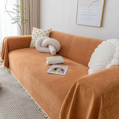 Boho Herringbone Sofa Throw Blanket with Pom Pom Tassels Stylish Furniture Slipcover - Ornate Home