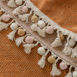 Boho Herringbone Sofa Throw Blanket with Pom Pom Tassels Stylish Furniture Slipcover - Ornate Home