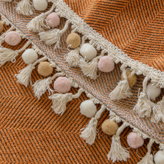 Boho Herringbone Sofa Throw Blanket with Pom Pom Tassels Stylish Furniture Slipcover - Ornate Home