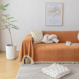 Boho Herringbone Sofa Throw Blanket with Pom Pom Tassels Stylish Furniture Slipcover - Ornate Home