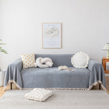 Boho Herringbone Sofa Throw Blanket with Pom Pom Tassels Stylish Furniture Slipcover - Ornate Home