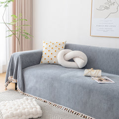 Boho Herringbone Sofa Throw Blanket with Pom Pom Tassels Stylish Furniture Slipcover - Ornate Home