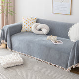 Boho Herringbone Sofa Throw Blanket with Pom Pom Tassels Stylish Furniture Slipcover - Ornate Home