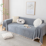 Boho Herringbone Sofa Throw Blanket with Pom Pom Tassels Stylish Furniture Slipcover - Ornate Home