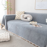 Boho Herringbone Sofa Throw Blanket with Pom Pom Tassels Stylish Furniture Slipcover - Ornate Home
