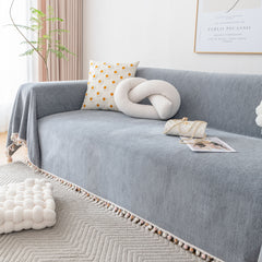 Boho Herringbone Sofa Throw Blanket with Pom Pom Tassels Stylish Furniture Slipcover - Ornate Home