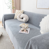 Boho Herringbone Sofa Throw Blanket with Pom Pom Tassels Stylish Furniture Slipcover - Ornate Home
