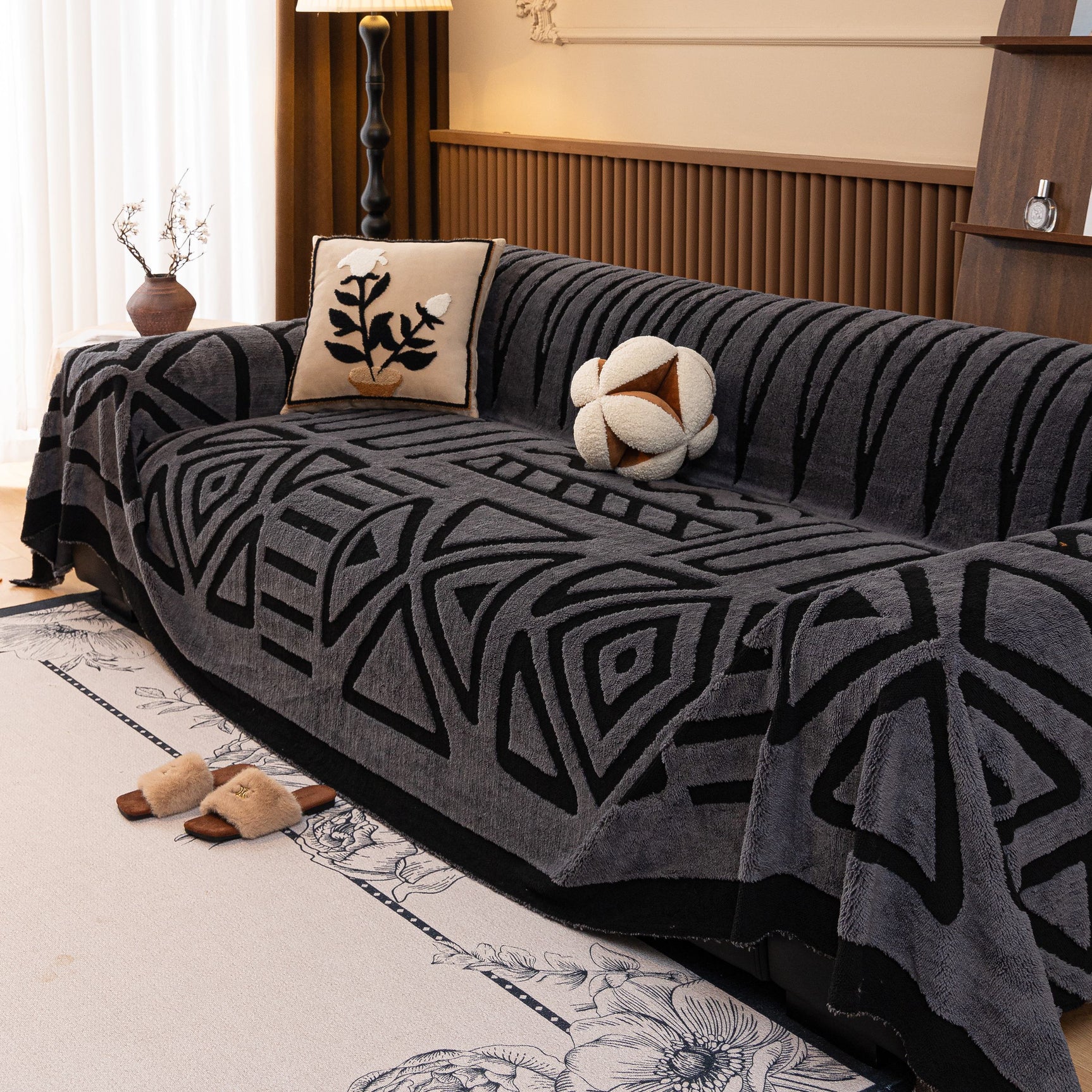 Boho Plush Couch Cover Bohemian Throw Blanket Decor Covers Sofa Chair Furniture Bed - Ornate Home