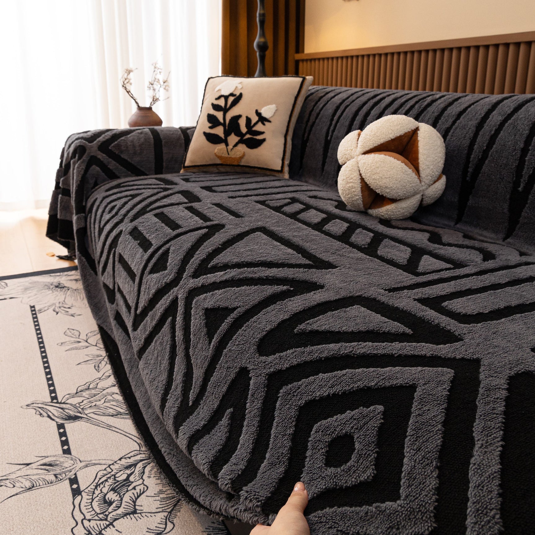 Boho Plush Couch Cover Bohemian Throw Blanket Decor Covers Sofa Chair Furniture Bed - Ornate Home