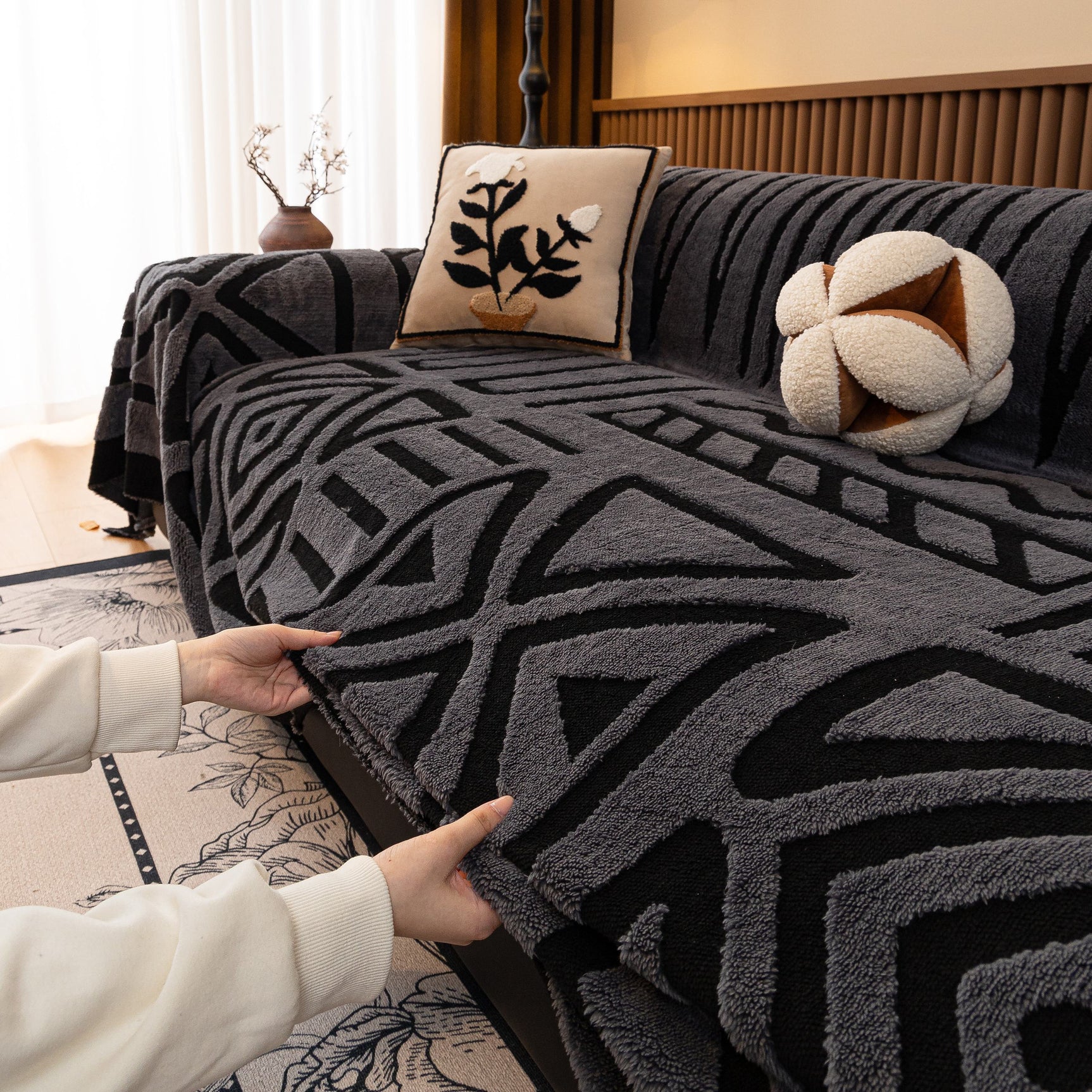 Boho Plush Couch Cover Bohemian Throw Blanket Decor Covers Sofa Chair Furniture Bed - Ornate Home