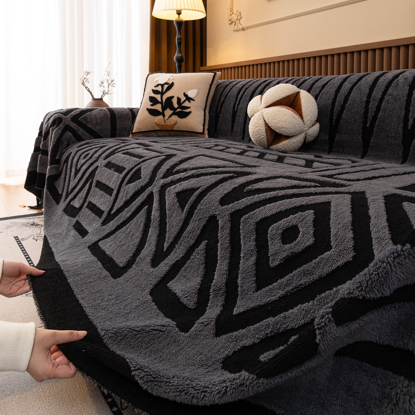 Boho Plush Couch Cover Bohemian Throw Blanket Decor Covers Sofa Chair Furniture Bed - Ornate Home