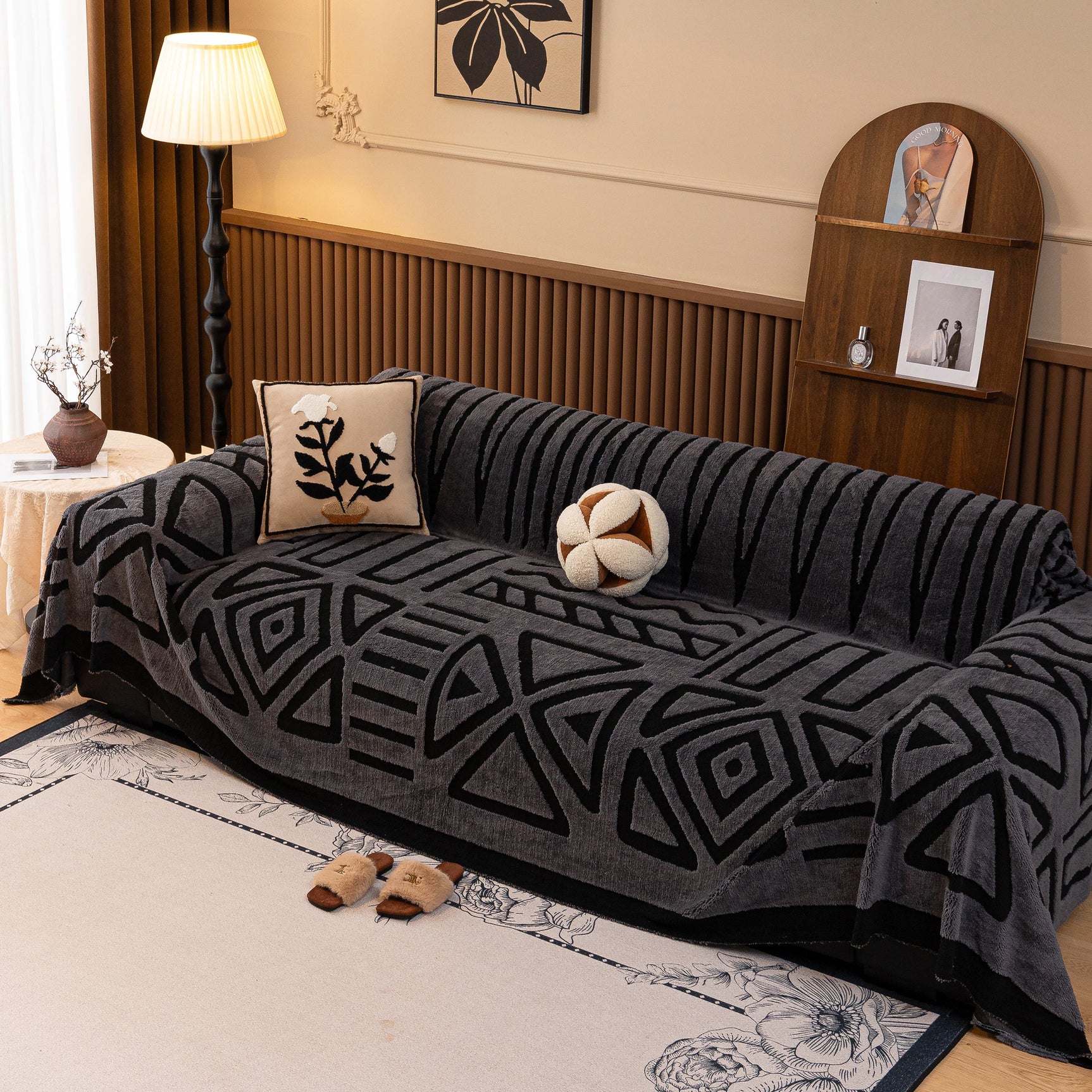 Boho Plush Couch Cover Bohemian Throw Blanket Decor Covers Sofa Chair Furniture Bed - Ornate Home