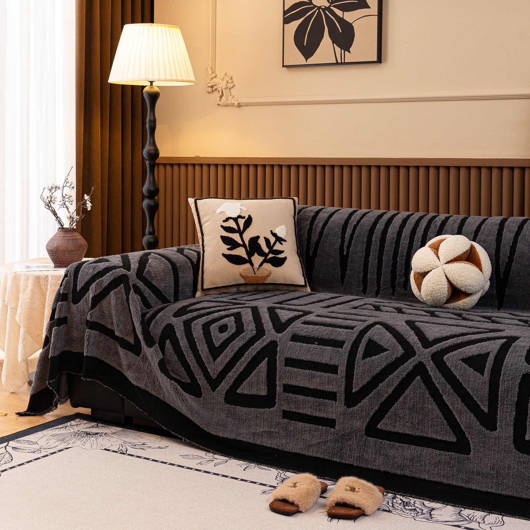 Boho Plush Couch Cover Bohemian Throw Blanket Decor Covers Sofa Chair Furniture Bed - Ornate Home