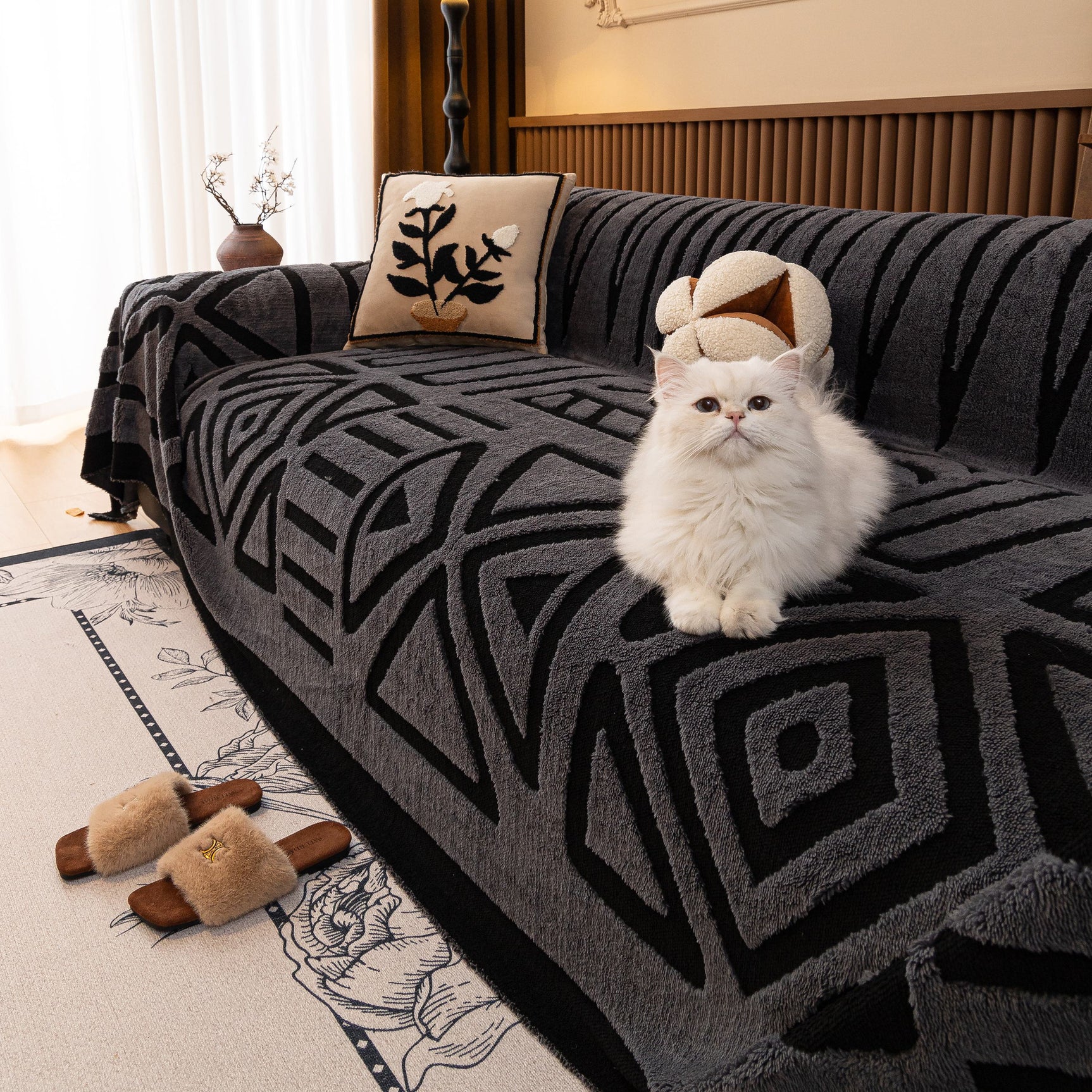 Boho Plush Couch Cover Bohemian Throw Blanket Decor Covers Sofa Chair Furniture Bed - Ornate Home