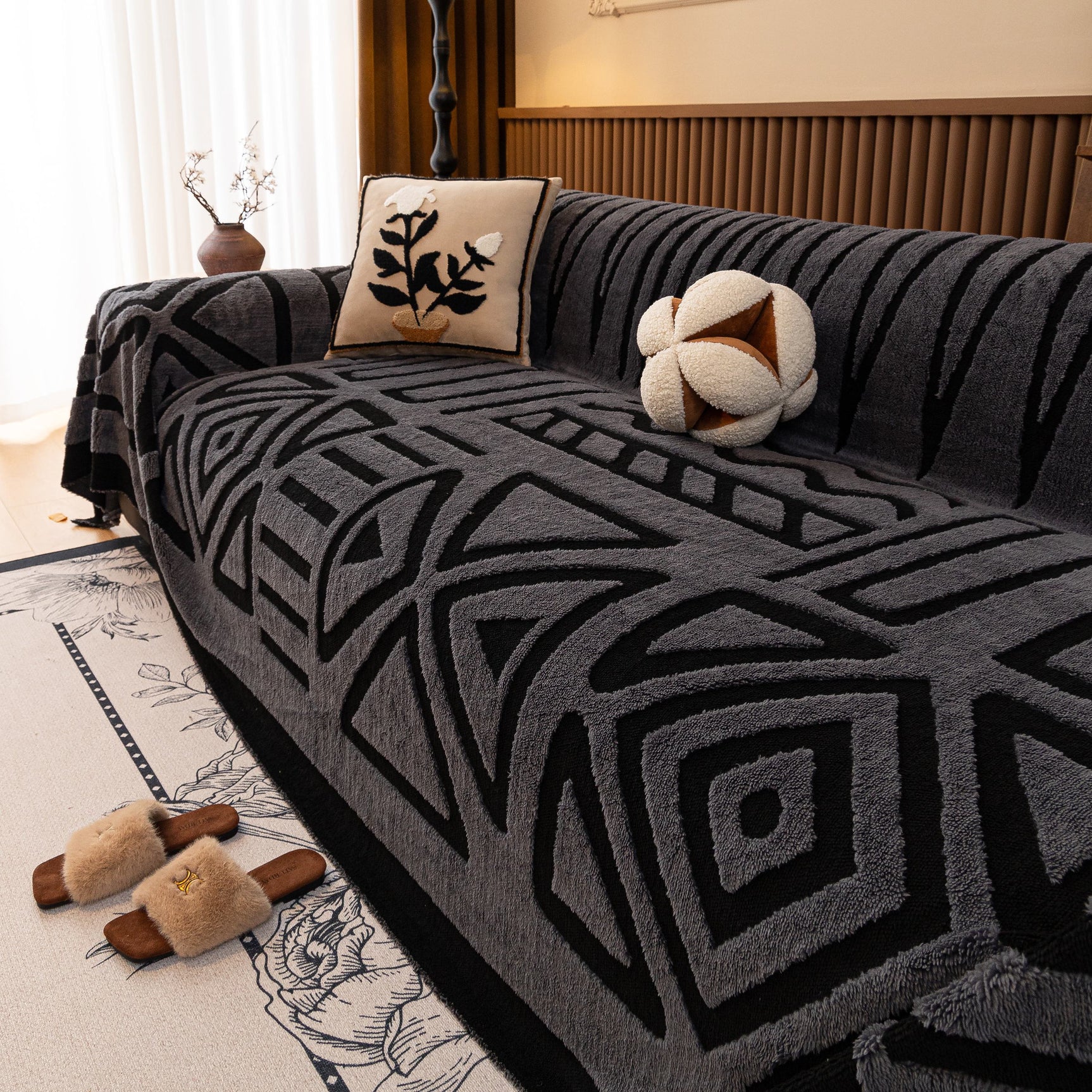 Boho Plush Couch Cover Bohemian Throw Blanket Decor Covers Sofa Chair Furniture Bed - Ornate Home