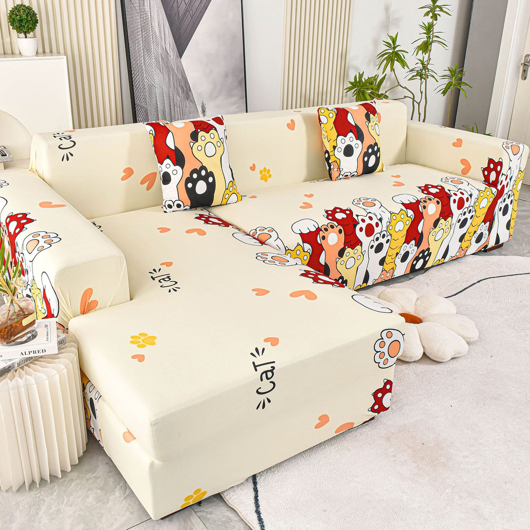 Boho Printed Sofa Slipcover, Stretch Furniture Protector for Sectional L-Shaped Sofa - Ornate Home