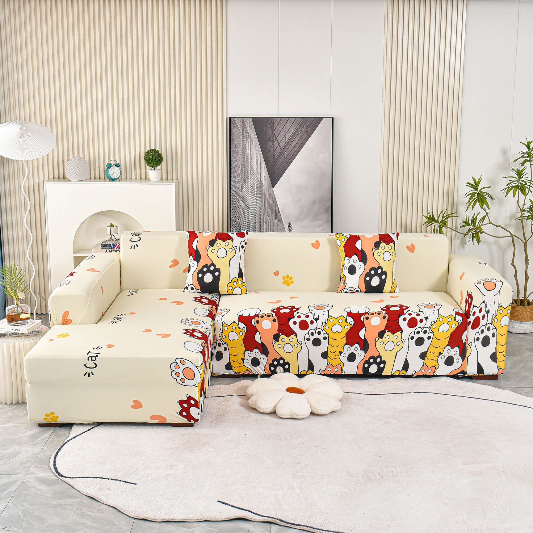 Boho Printed Sofa Slipcover, Stretch Furniture Protector for Sectional L-Shaped Sofa - Ornate Home