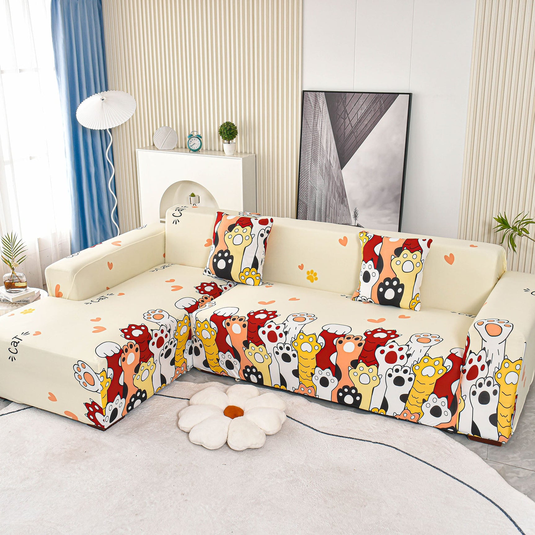 Boho Printed Sofa Slipcover, Stretch Furniture Protector for Sectional L-Shaped Sofa - Ornate Home