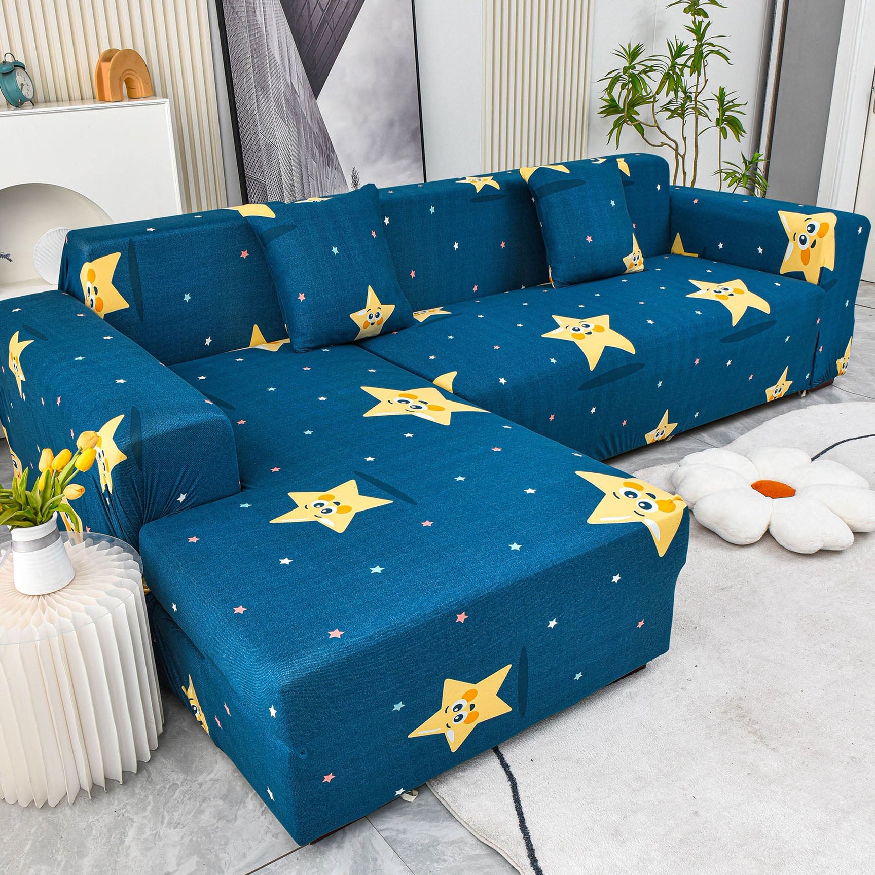 Boho Printed Sofa Slipcover, Stretch Furniture Protector for Sectional L-Shaped Sofa - Ornate Home