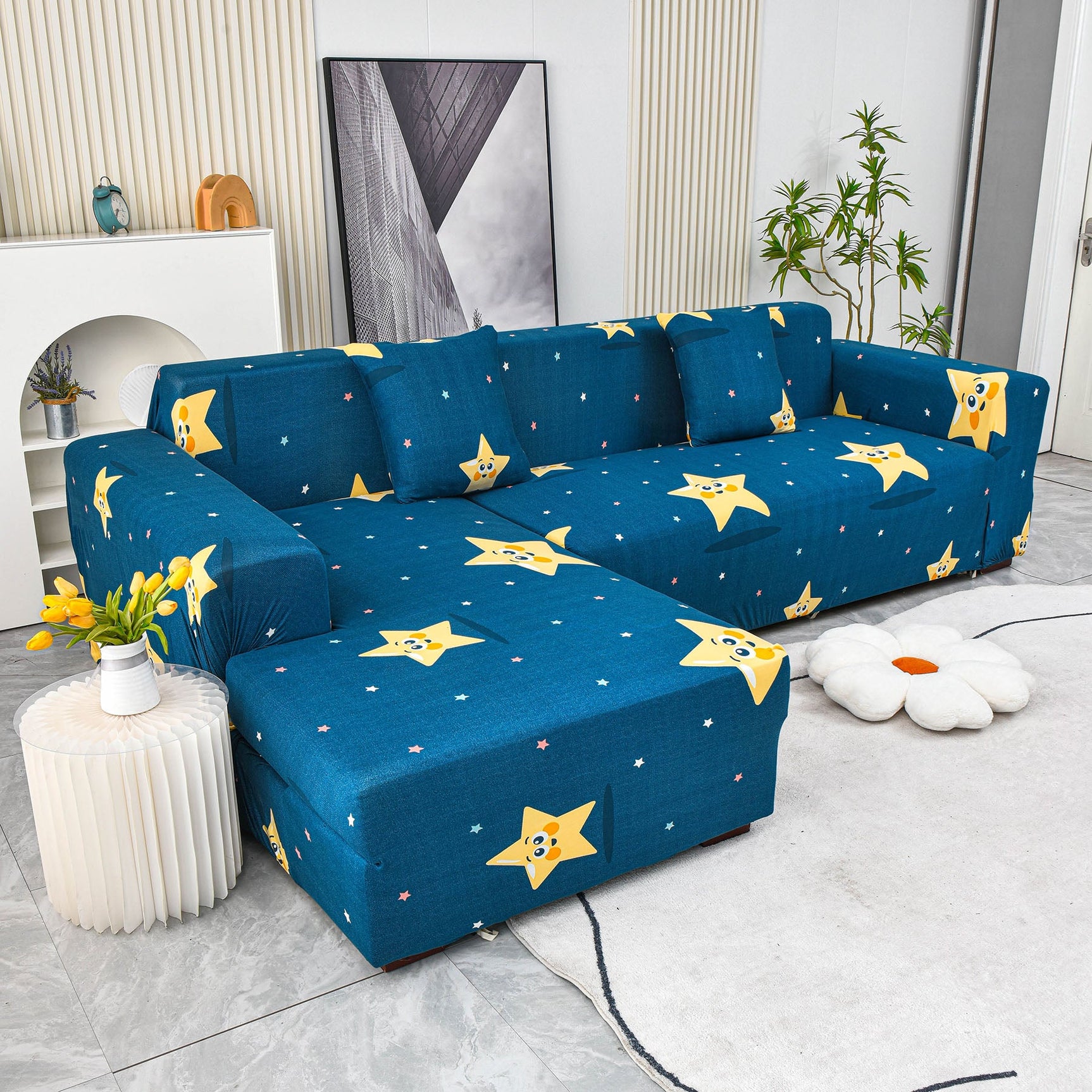 Boho Printed Sofa Slipcover, Stretch Furniture Protector for Sectional L-Shaped Sofa - Ornate Home