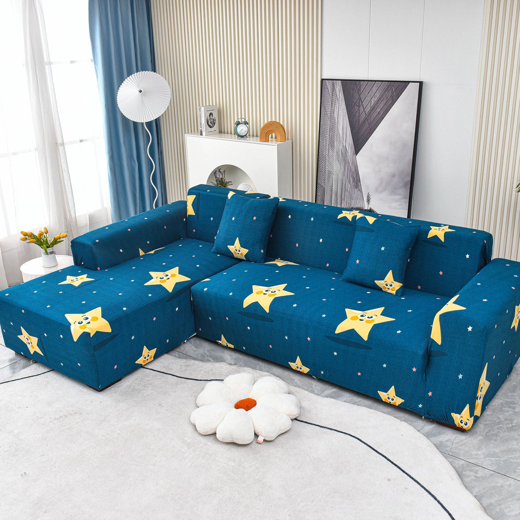 Boho Printed Sofa Slipcover, Stretch Furniture Protector for Sectional L-Shaped Sofa - Ornate Home