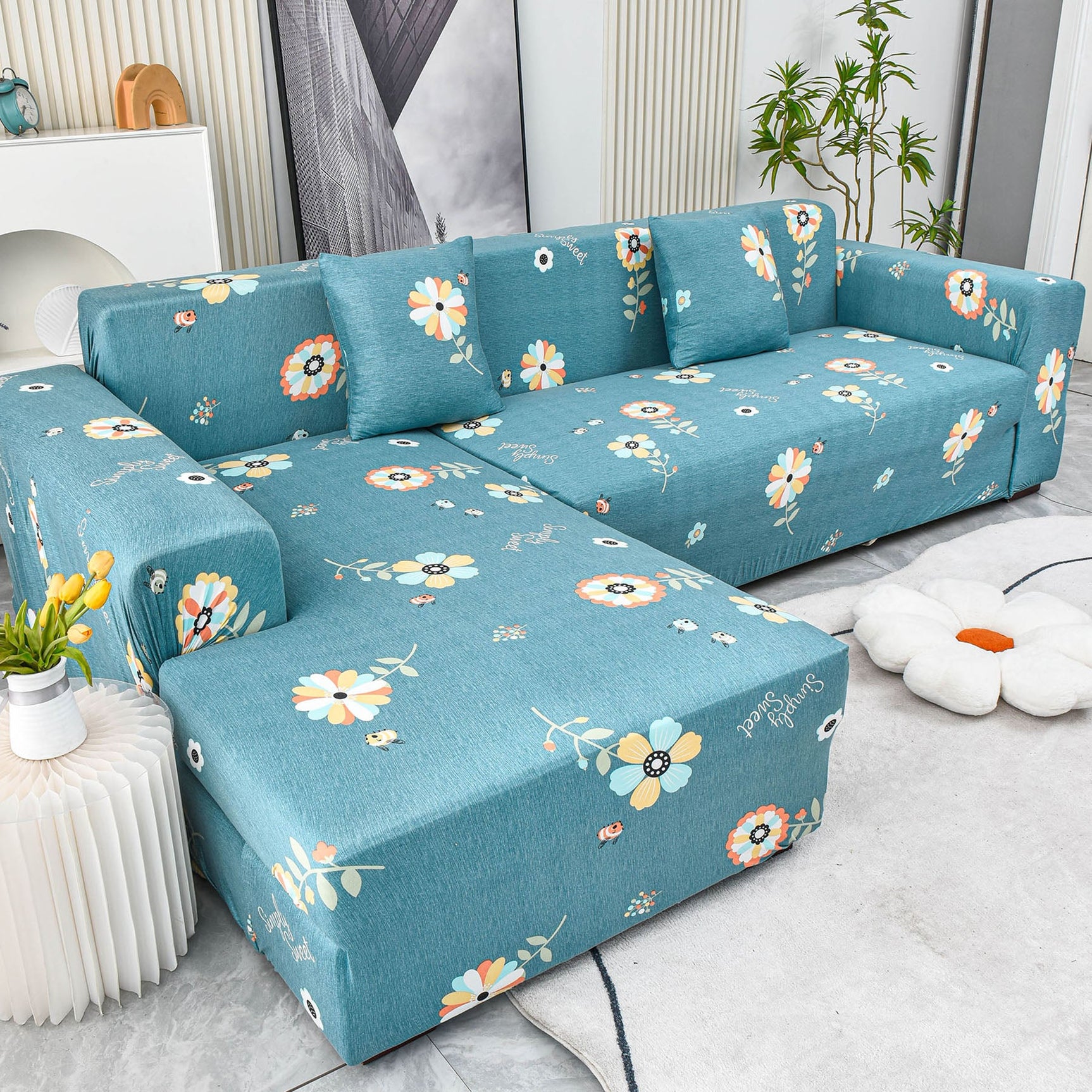 Boho Printed Sofa Slipcover, Stretch Furniture Protector for Sectional L-Shaped Sofa - Ornate Home