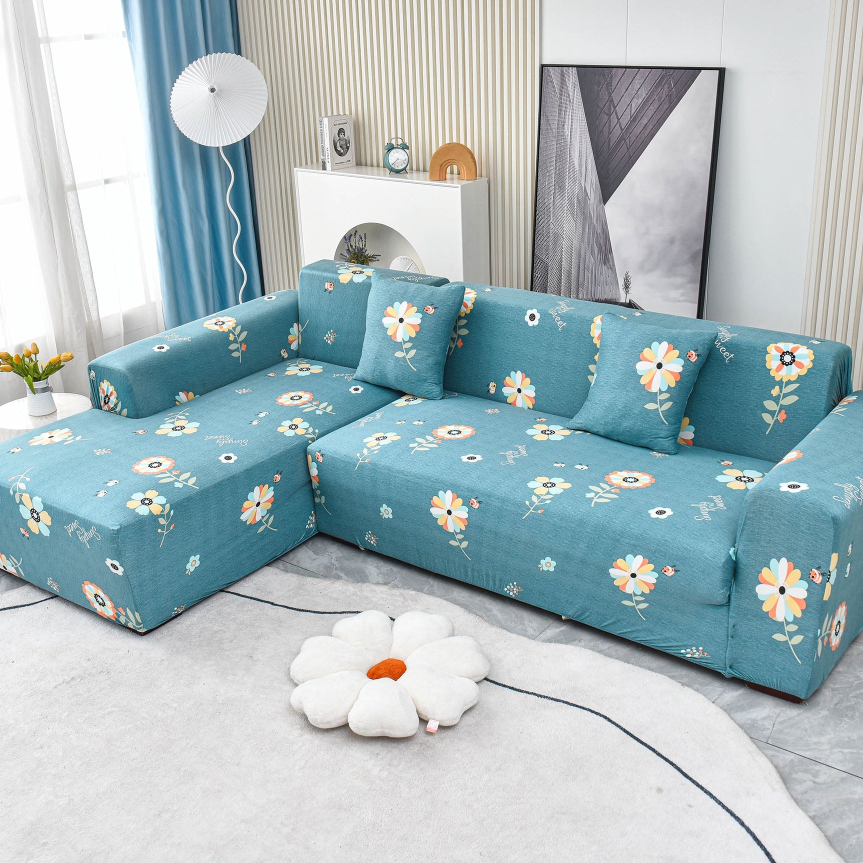Boho Printed Sofa Slipcover, Stretch Furniture Protector for Sectional L-Shaped Sofa - Ornate Home