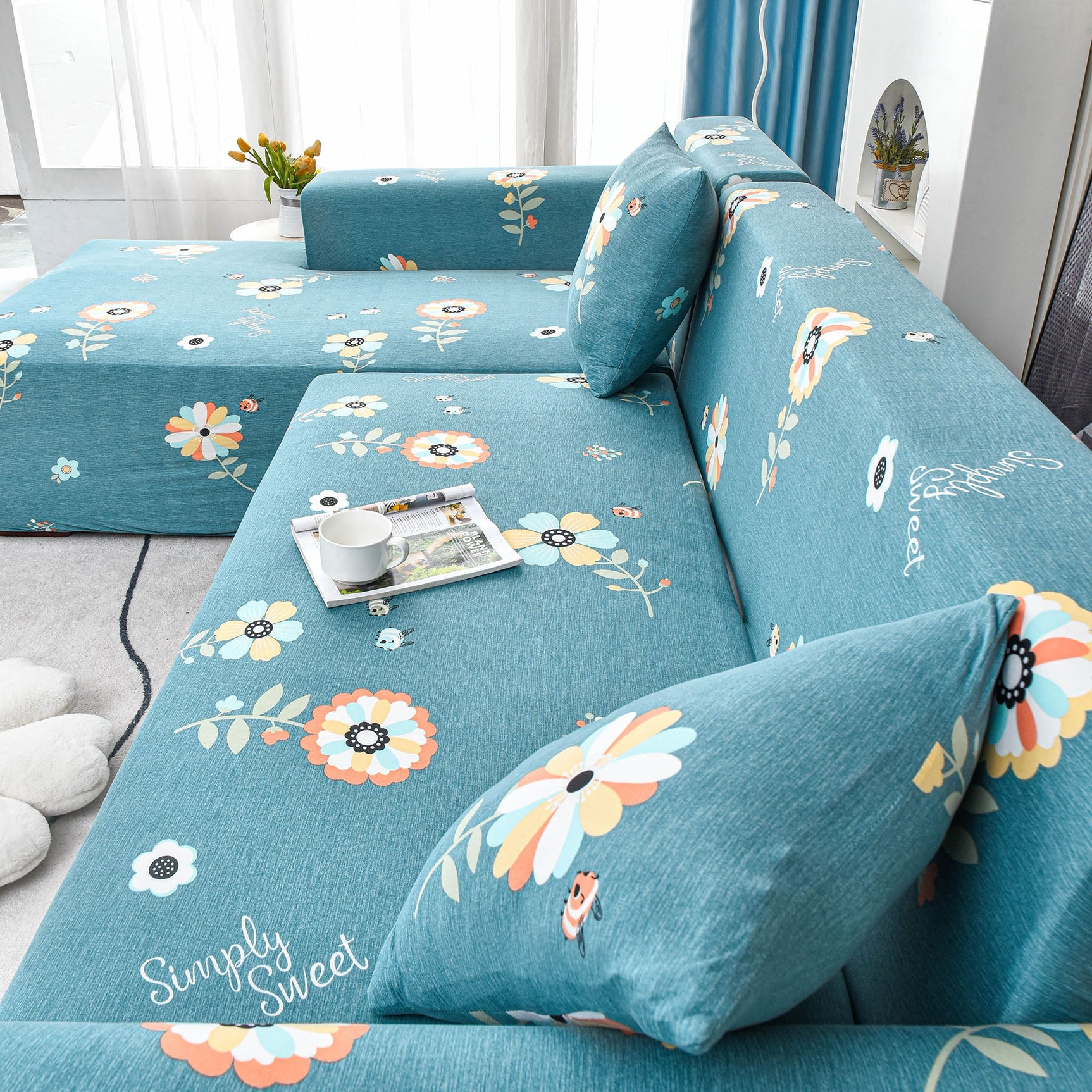 Boho Printed Sofa Slipcover, Stretch Furniture Protector for Sectional L-Shaped Sofa - Ornate Home